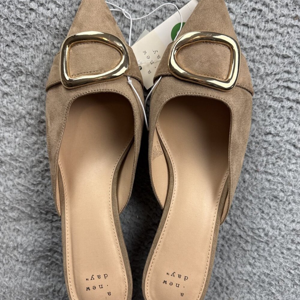 A New Day Brown Mule Kitten Heel Pointed Toe Buckle - Picture 3 of 5